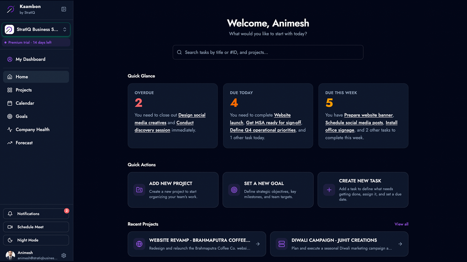 Kaambon home dashboard